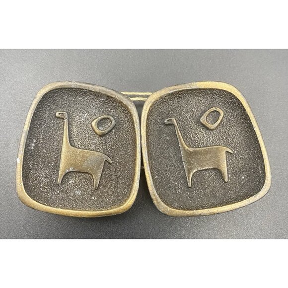 Roland Landerholm Sweden Attributed Accessories - Vtg Roland Landerholm Attributed Belt Buckle Set Sweden Gilt Pewter MCM Llama